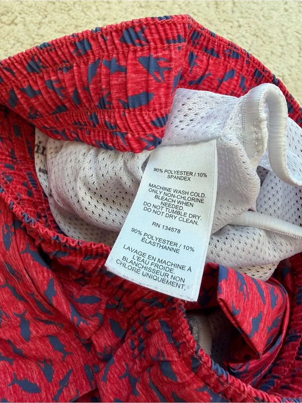 Vineyard Vines Size 5 Red Micro Fish Print Chappy Swim Trunks